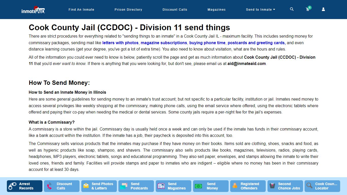 Cook County Jail (CCDOC) - Division 11 send things - InmateAid