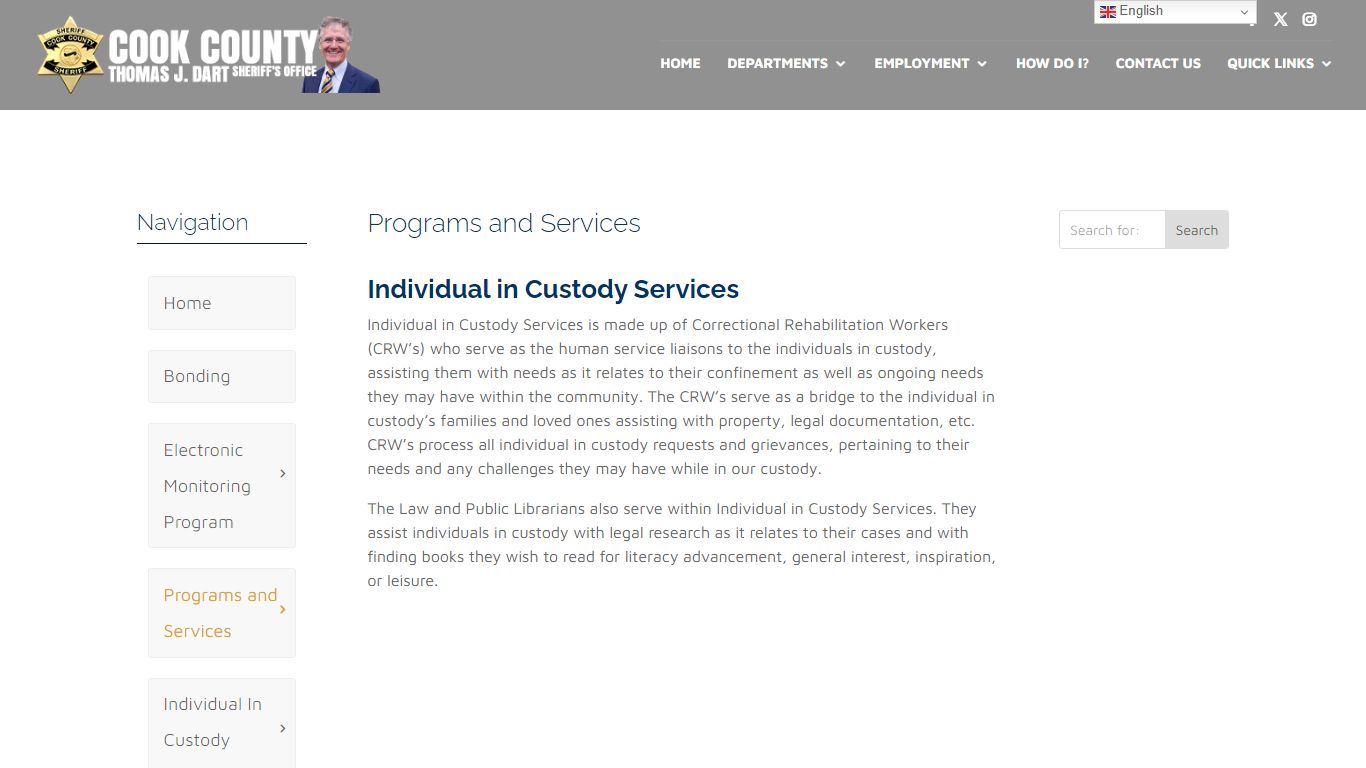 Detainee Programs and Services - Cook County Sheriff's Office